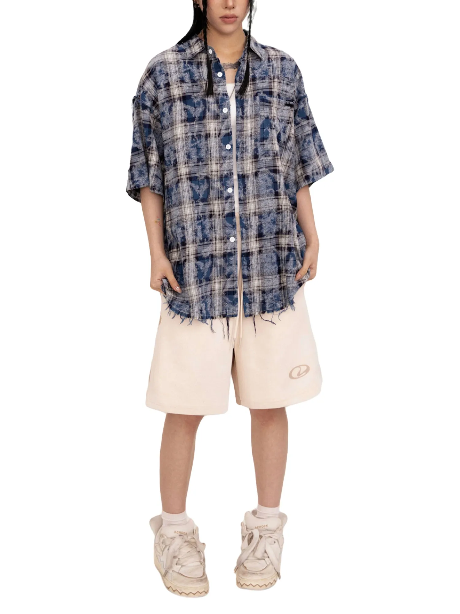 Thesupermade Tie-dye Plaid Hip-hop Short-sleeved Shirt sold by Thesupermade product image thumbnail 2