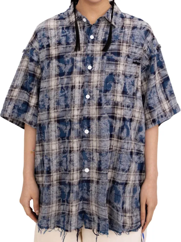 Thesupermade Tie-dye Plaid Hip-hop Short-sleeved Shirt sold by Thesupermade