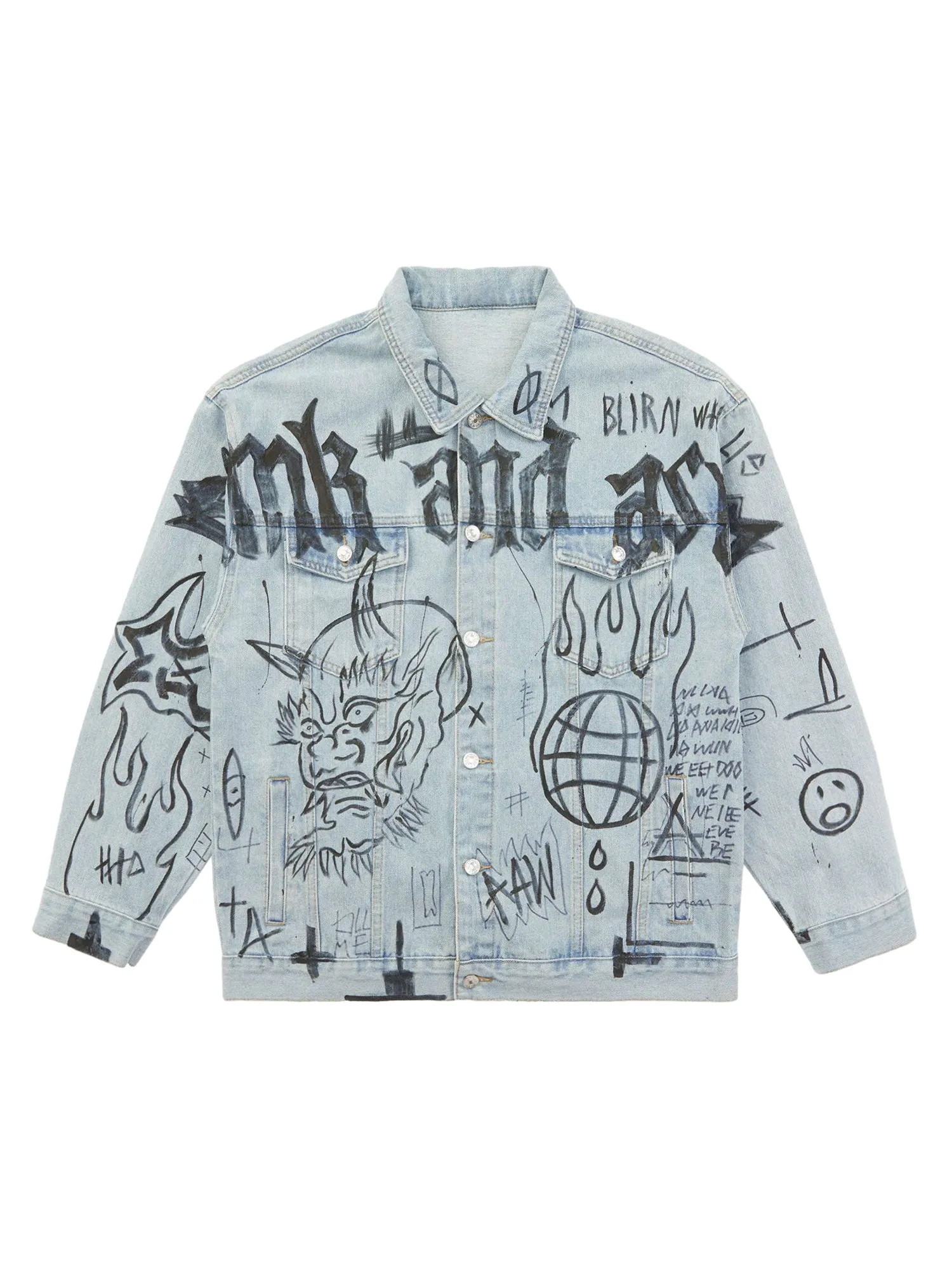 High Street Graffiti Hand Painted Washed Denim Jacket - 1996 sold by Thesupermade