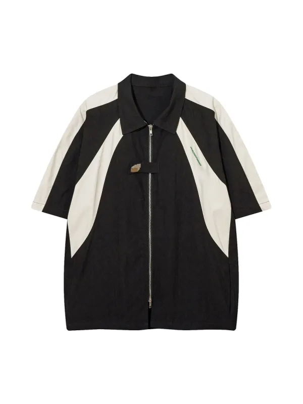 Retro Color Block Zip-up Racing Shirt sold by Thesupermade