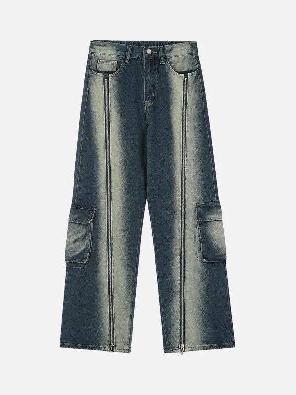 Thesupermade High Street Washed Distressed Zippered Jeans sold by Thesupermade