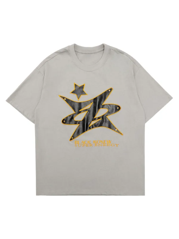 Thesupermade Leather Studded Creative Star Street Rap T-shirt sold by Thesupermade