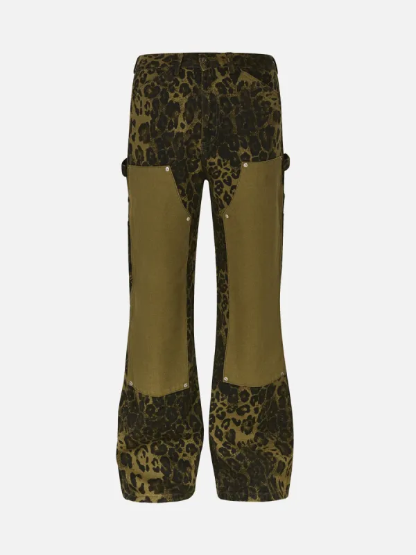 Thesupermade Patchwork Workwear Logging Straight-leg Leopard Print Casual Pants - 2012 sold by Thesupermade