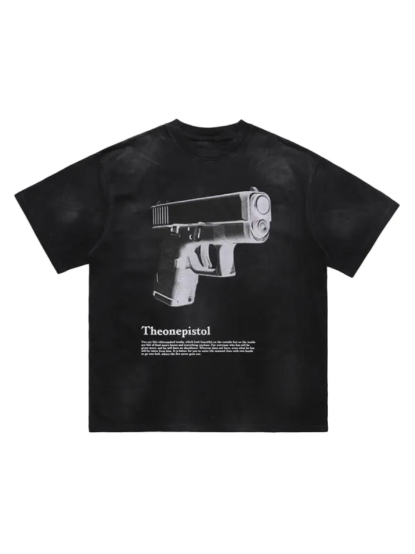 Thesupermade Fun Three-dimensional Pistol Print Loose T-shirt sold by Thesupermade