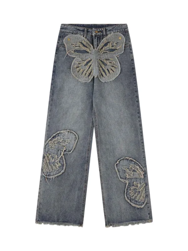 Thesupermade Appliqued Butterfly Embroidered Jeans sold by Thesupermade