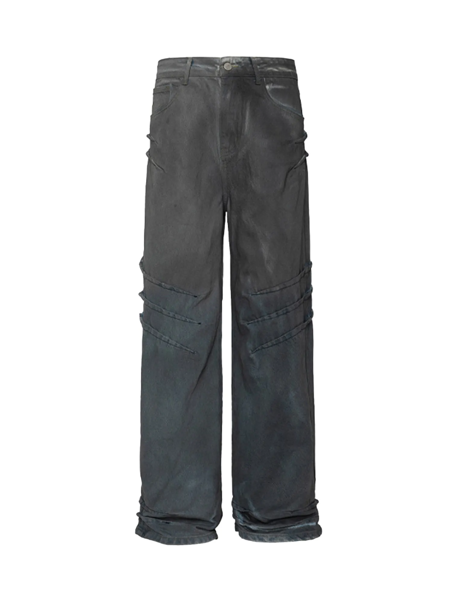 Dirty Wash Design Fleece Straight Leg Jeans sold by Thesupermade