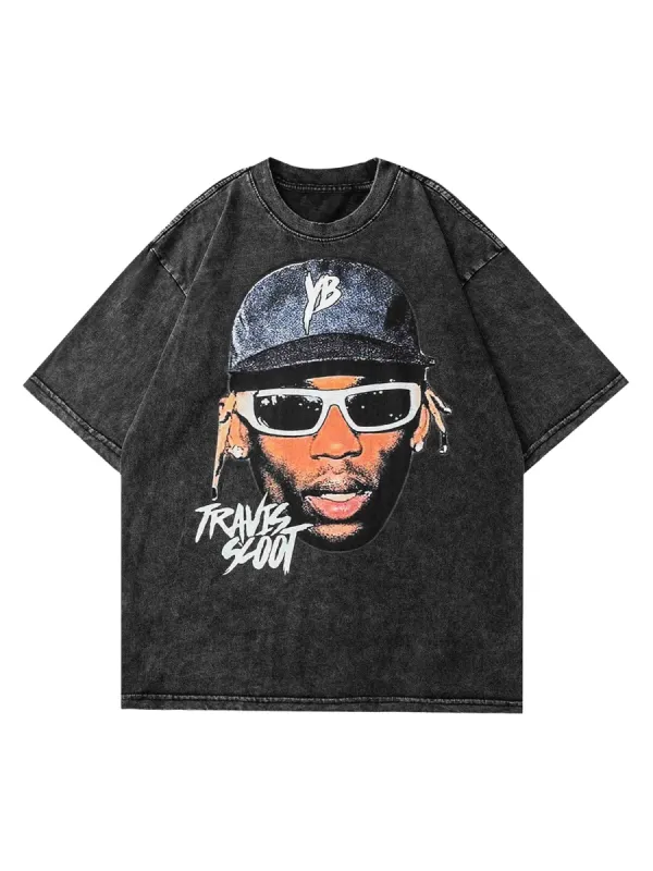 Thesupermade American Hip-hop Washed Old Printed T-shirt sold by Thesupermade