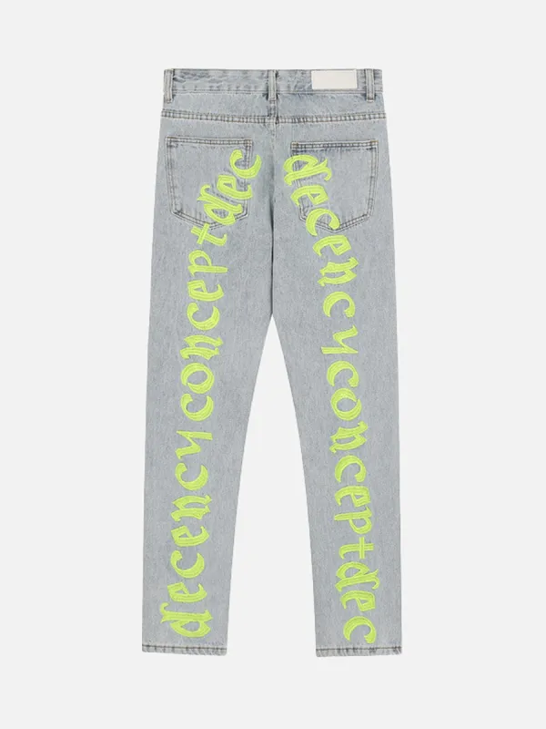 Thesupermade High Street Letter Embroidered Slim-Fit Skinny Jeans sold by Thesupermade