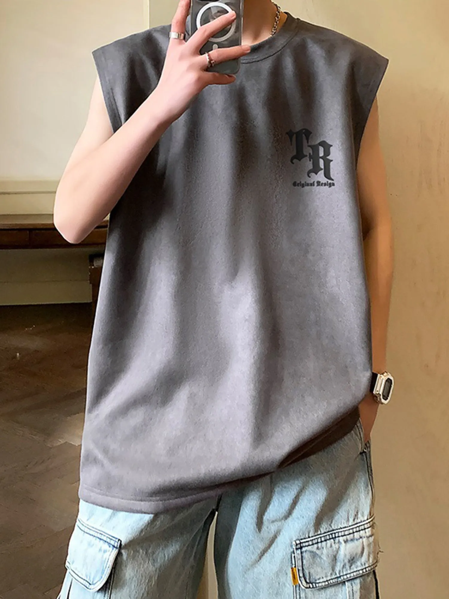 Thesupermade Gothic Font Ice Silk Loose Sleeveless Vest sold by Thesupermade product image thumbnail 2