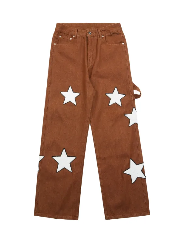 Thesupermade American Retro Embroidered Five-pointed Star Jeans sold by Thesupermade