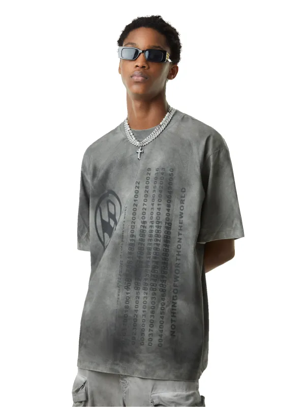 Thesupermade Heavy Dirty Washed Wasteland Style Code Print Street Rap T-shirt sold by Thesupermade