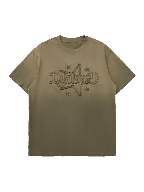 Thesupermade Retro Street Gradient Star Embroidery Rap T-Shirt sold by Thesupermade