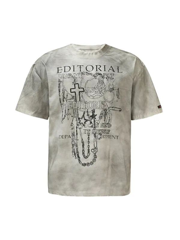 Thesupermade Mud-dyed Dirty Spray Cross Print Street Rap T-Shirt sold by Thesupermade