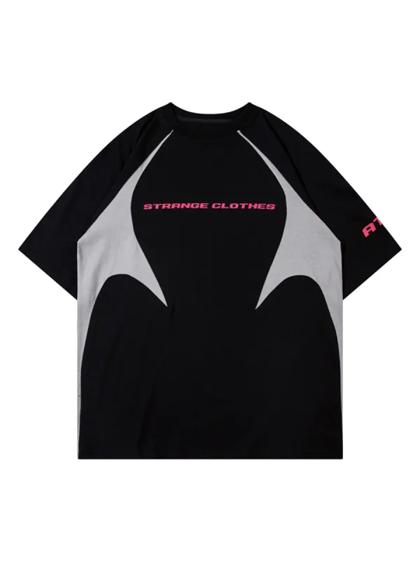 Retro Color-Blocked Deconstructed Stitching Racing T-shirt sold by Thesupermade