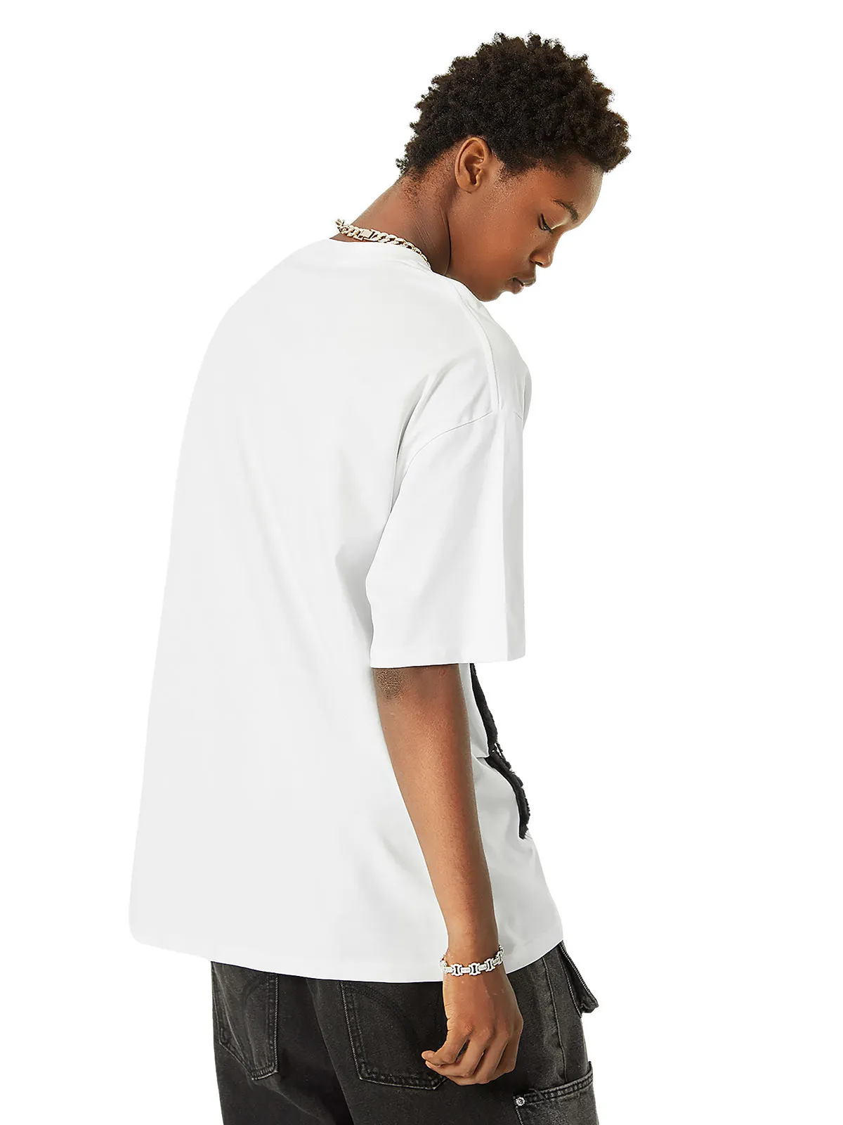 Thesupermade Suede Embroidered Letters Street Rap T-shirt - 2047 sold by Thesupermade product image thumbnail 4