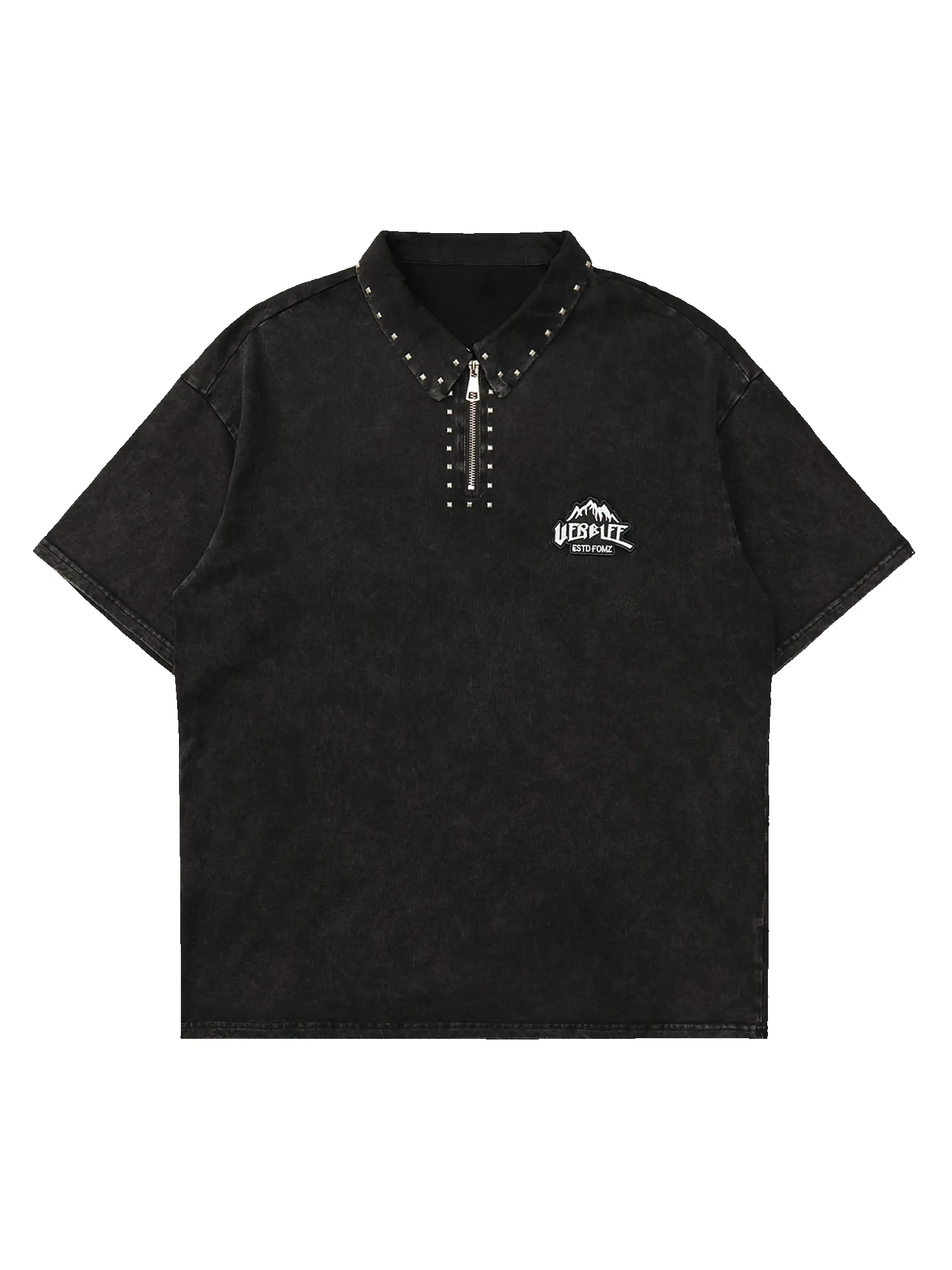 Thesupermade High Street Design Embroidered Rivet Lapel T-shirt sold by Thesupermade