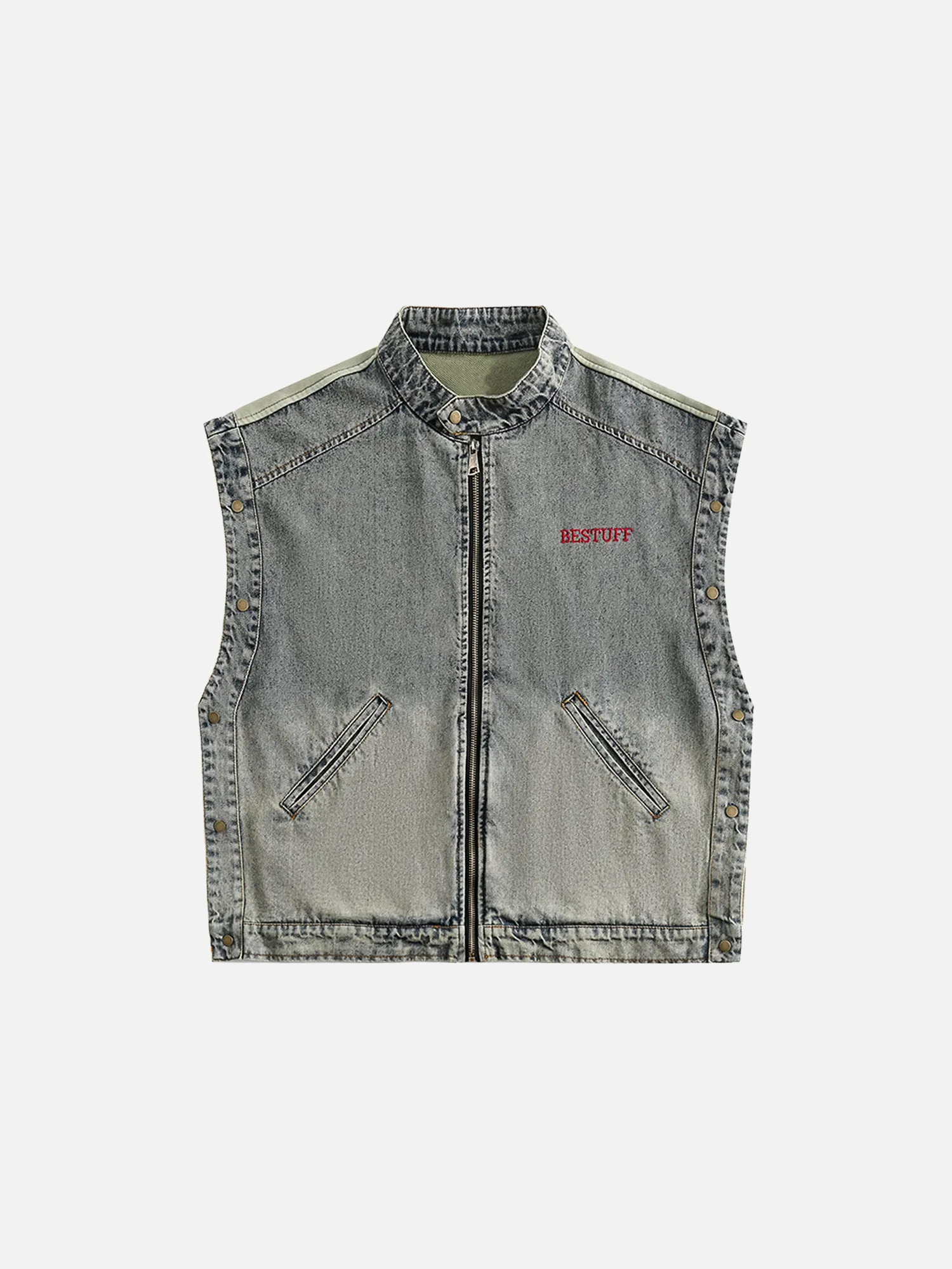 Thesupermade High Street Washed Patchwork Detachable Denim Jacket sold by Thesupermade product image thumbnail 3