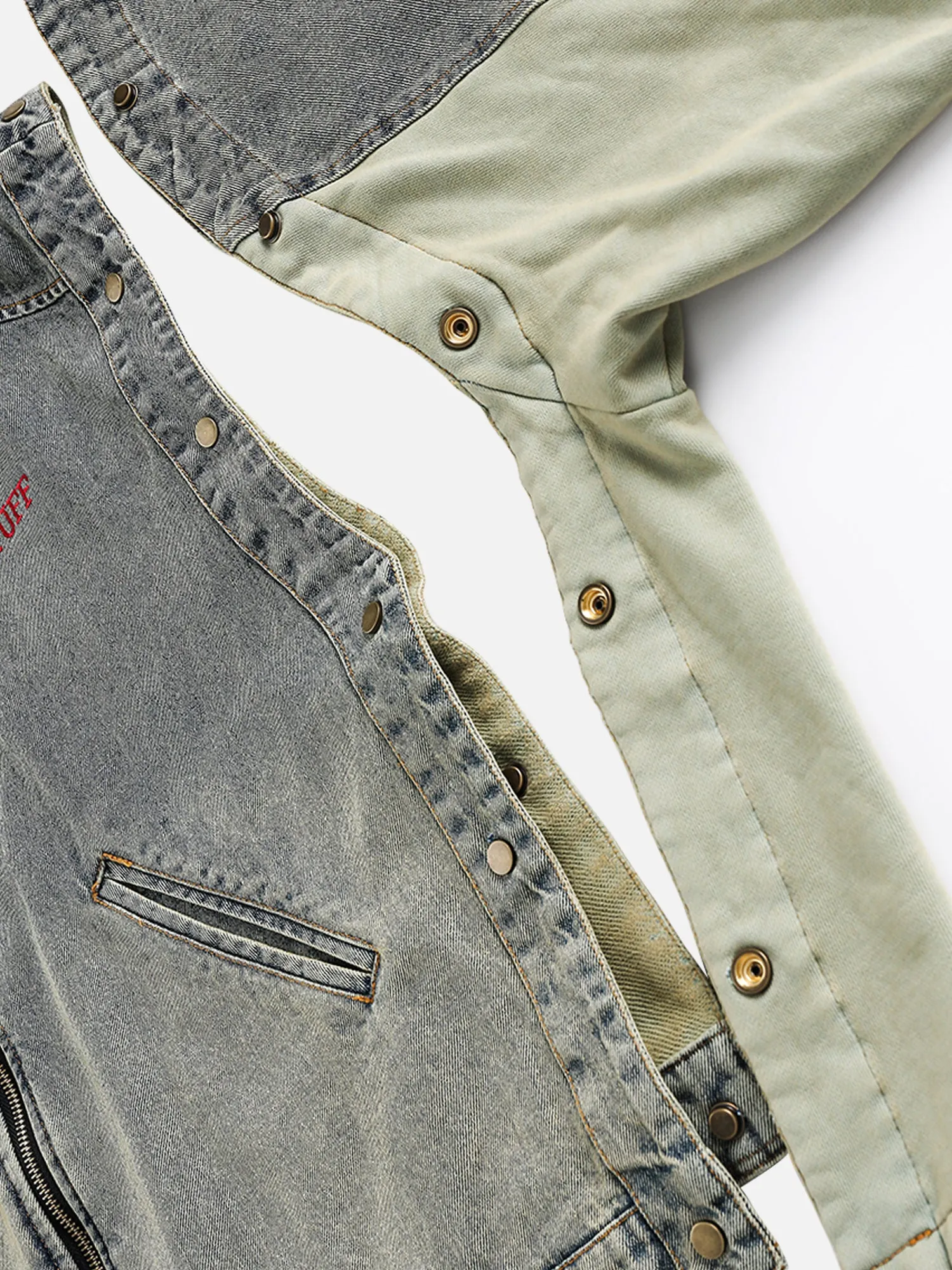 Thesupermade High Street Washed Patchwork Detachable Denim Jacket sold by Thesupermade product image thumbnail 4