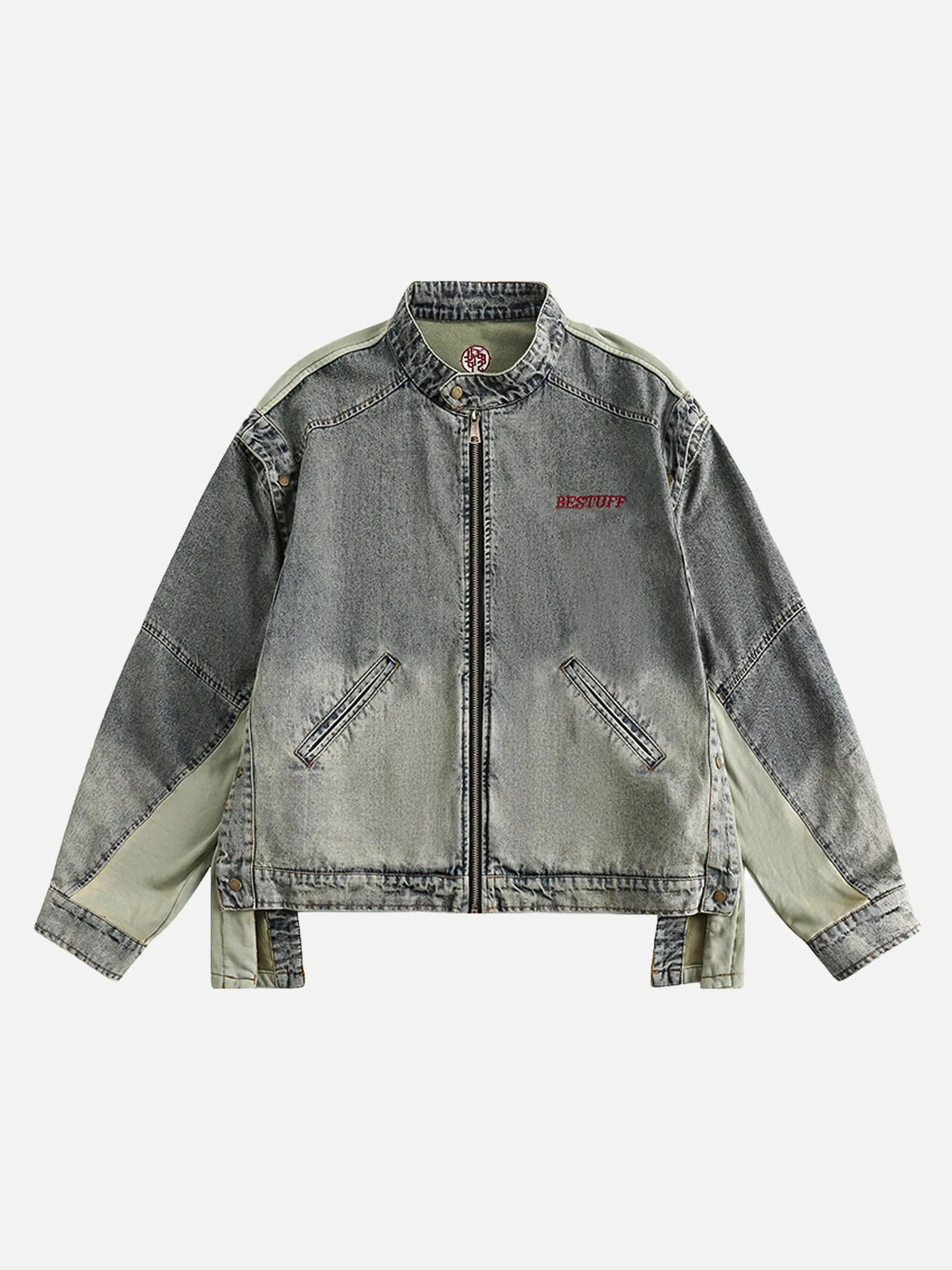 Thesupermade High Street Washed Patchwork Detachable Denim Jacket sold by Thesupermade