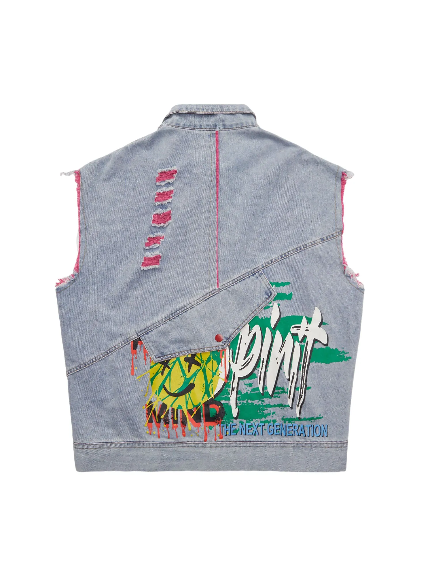 Thesupermade Street Hip-hop Ripped Graffiti Printed Denim Vest sold by Thesupermade product image thumbnail 2