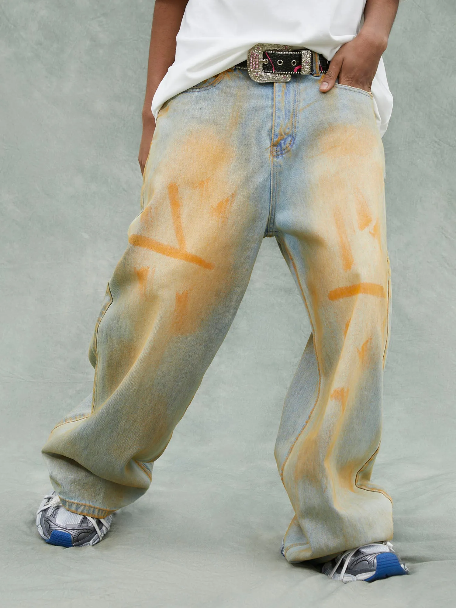 Washed Distressed Gradient Design Wide-leg Jeans - 2095 sold by Thesupermade product image thumbnail 3