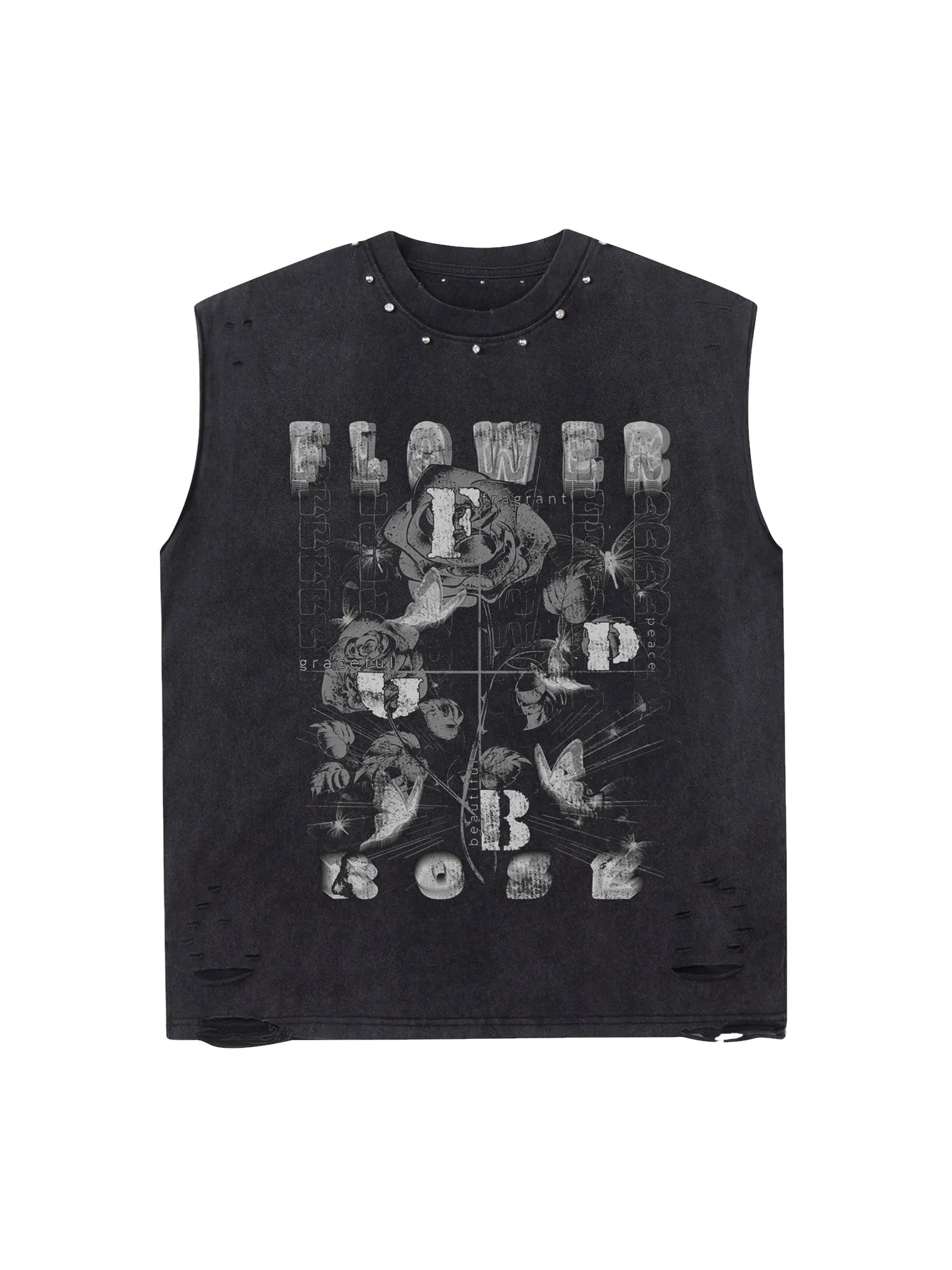 Thesupermade Art Rose Rivet Street Rap Sleeveless Vest sold by Thesupermade product image thumbnail 2