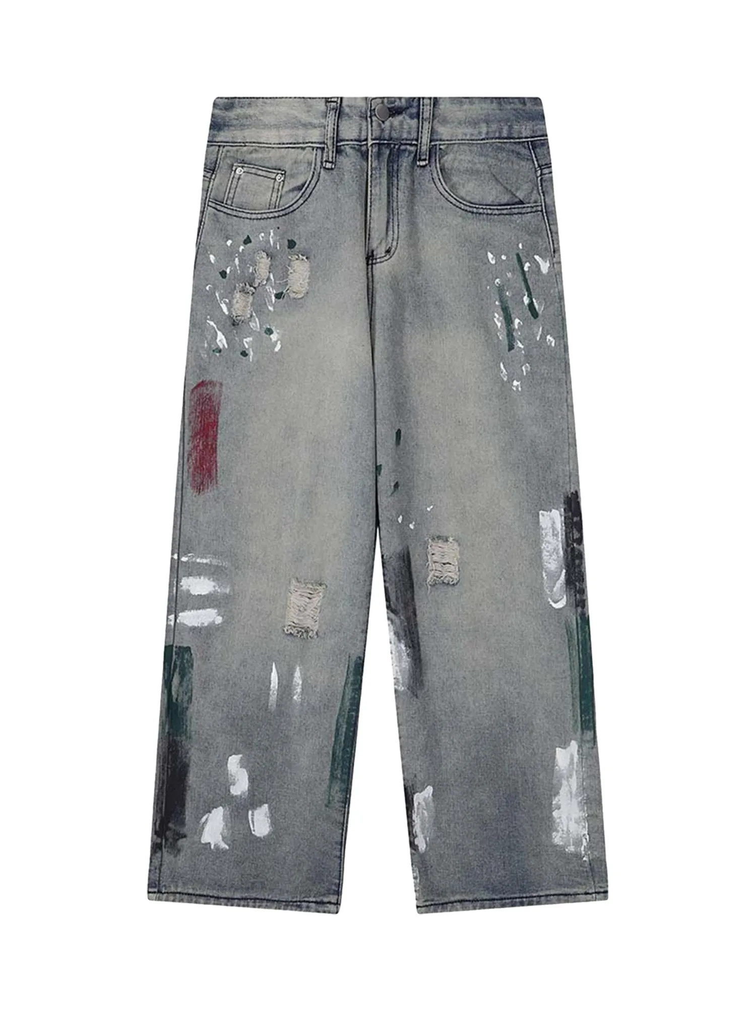 Thesupermade Vintage Ink Splash Washed And Distressed Jeans sold by Thesupermade