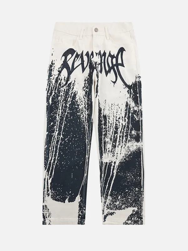 Thesupermade American Heavy Industry Ink Splash Embroidery Jeans -1403 sold by Thesupermade