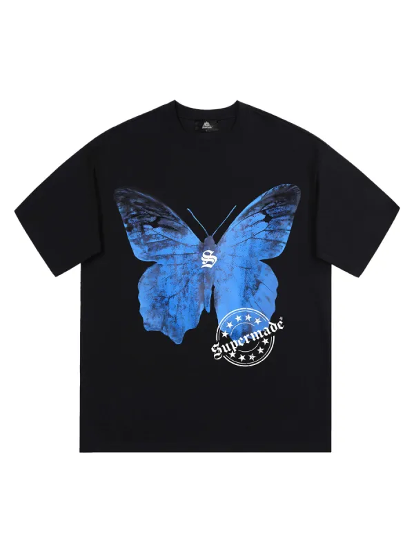 Thesupermade Street Hip-Hop Butterfly Stamp T-shirt - 2130 sold by Thesupermade