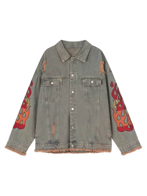 Thesupermade Flame Denim Embroidered Burlap Jacket - 1543 sold by Thesupermade