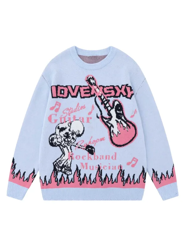 Thesupermade Rock Anime Flame Crew Neck Sweater sold by Thesupermade