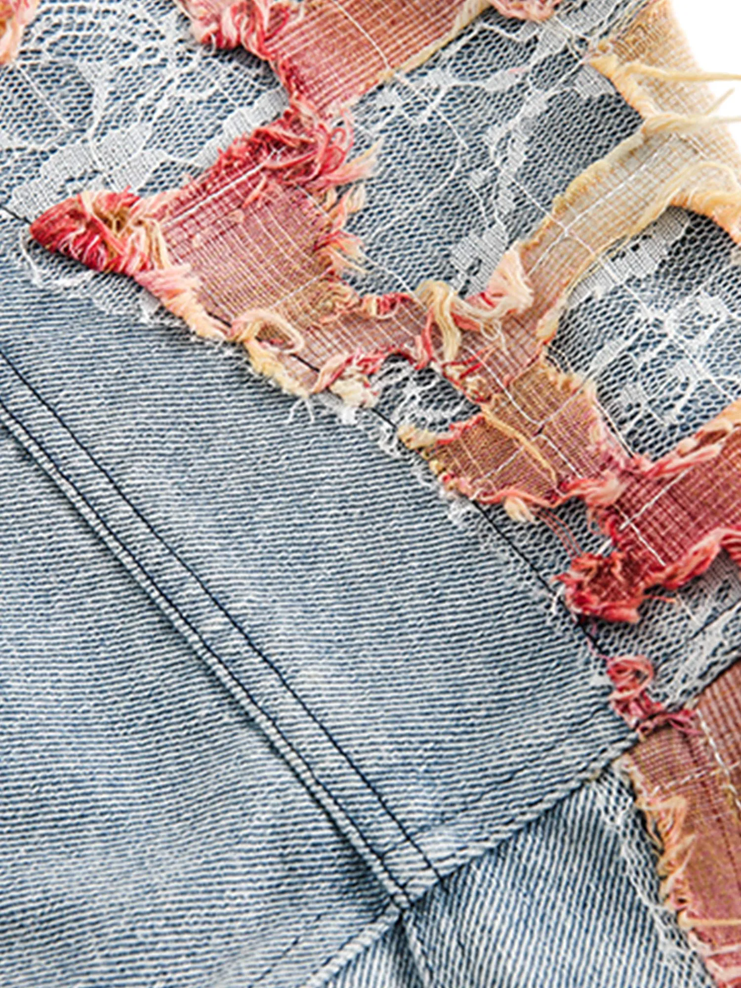 Thesupermade American Street Style Lace Patchwork Denim Jacket sold by Thesupermade product image thumbnail 5