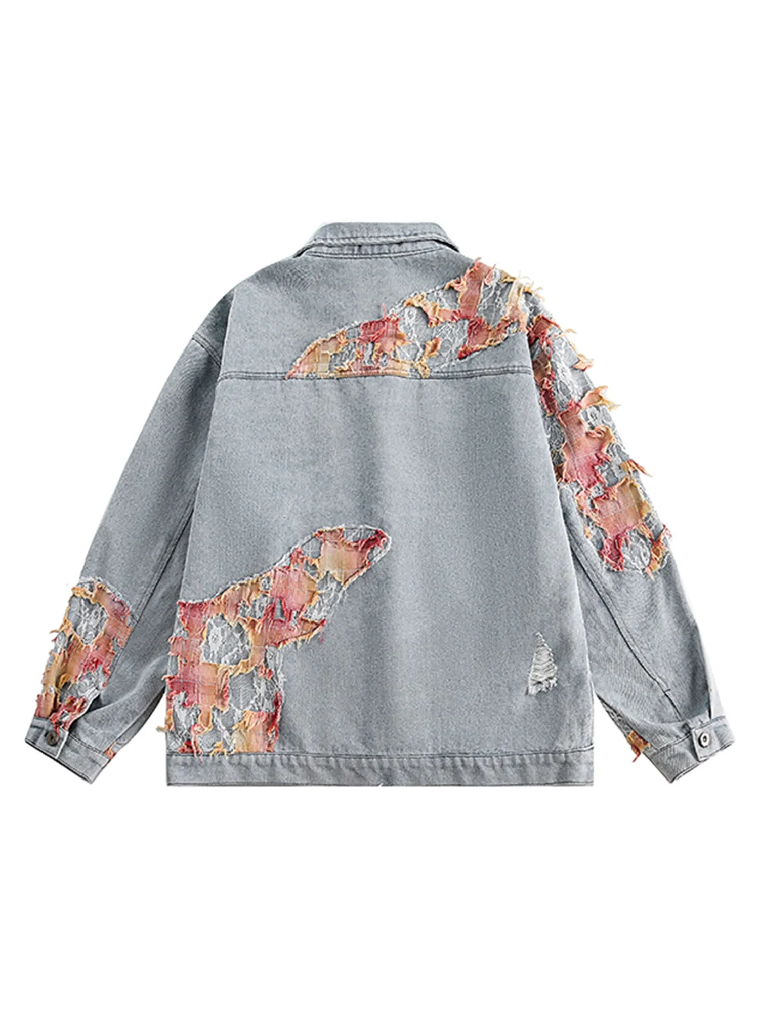Thesupermade American Street Style Lace Patchwork Denim Jacket sold by Thesupermade product image thumbnail 2