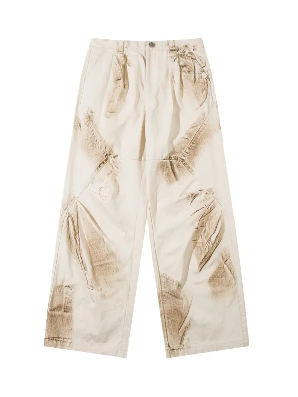 Thesupermade Hip Hop Made Dirty Paint Design Pleated Casual Pants sold by Thesupermade
