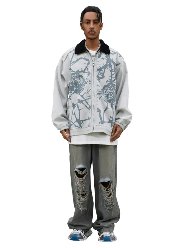 Thesupermade Thorn Rose Retro Baseball Jacket sold by Thesupermade