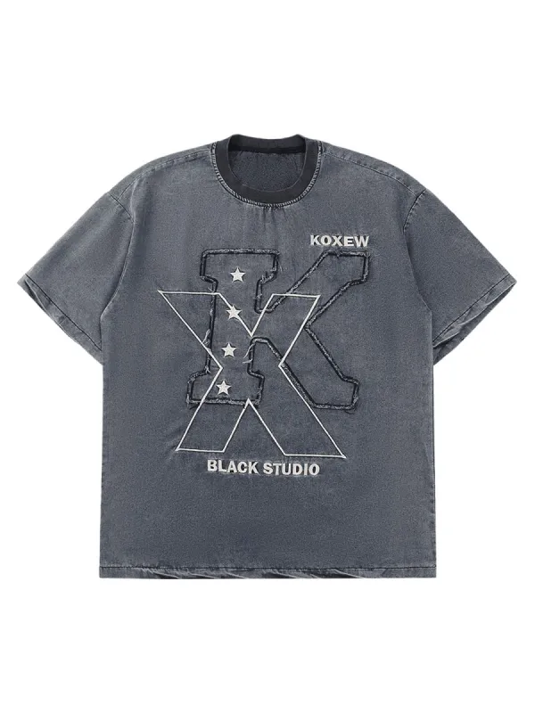 Thesupermade Denim Distressed Lettering Raw Edge Street Rap T-Shirt sold by Thesupermade