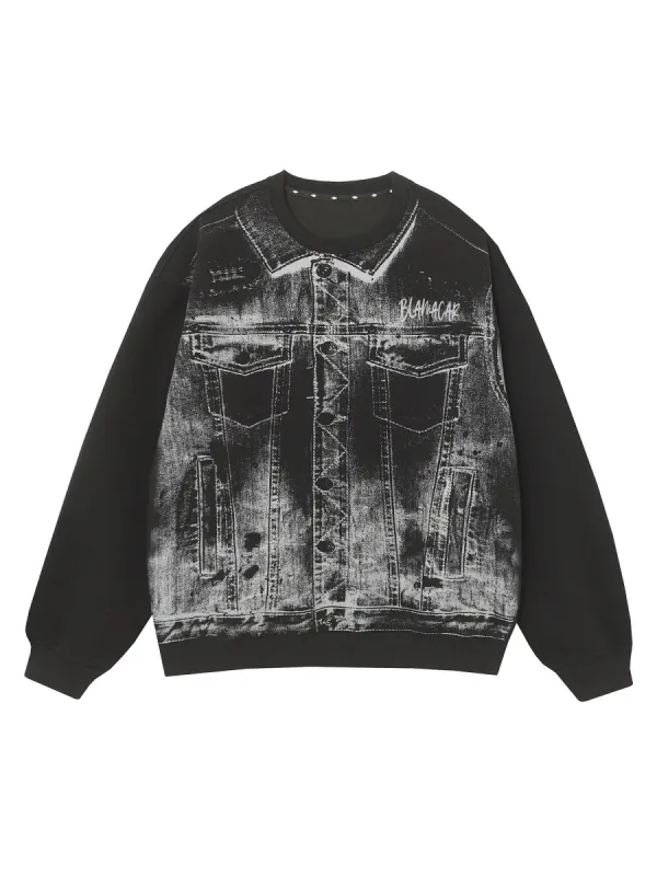 Thesupermade American Street Style Washed Print Round Neck Hoodie sold by Thesupermade