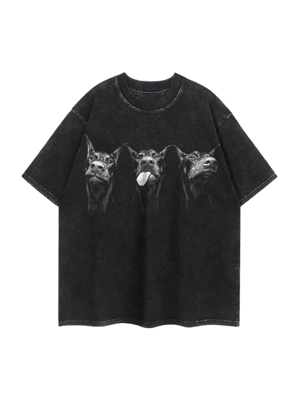 Thesupermade Doberman Print Washed Vintage T-shirt sold by Thesupermade