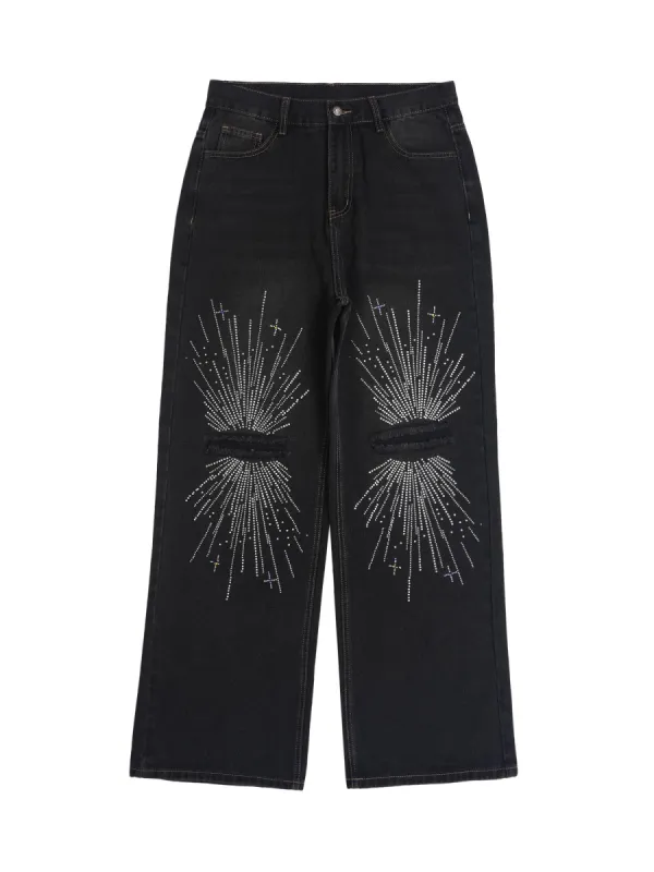 Thesupermade Hip-Hop Shining Cross Hot Diamond Distressed Washed  Baggy Jeans sold by Thesupermade
