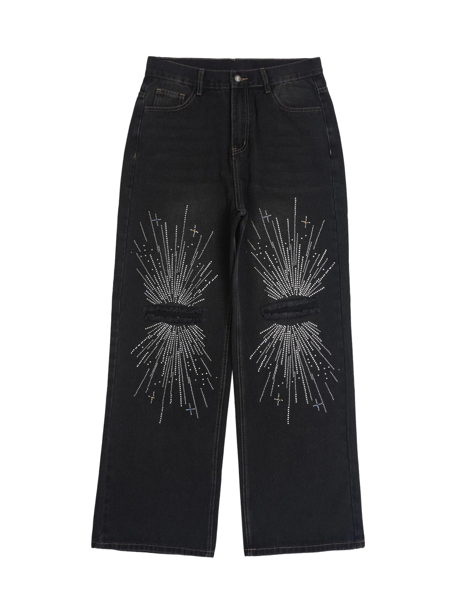 Thesupermade Hip-Hop Shining Cross Hot Diamond Distressed Washed Baggy Jeans sold by Thesupermade