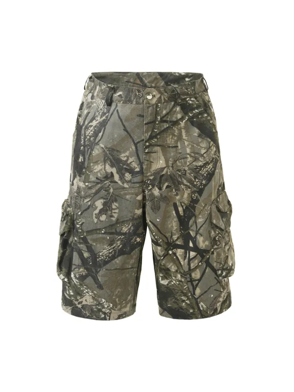 Thesupermade Retro Camouflage Fallen Leaves Cargo Jorts - 2166 sold by Thesupermade
