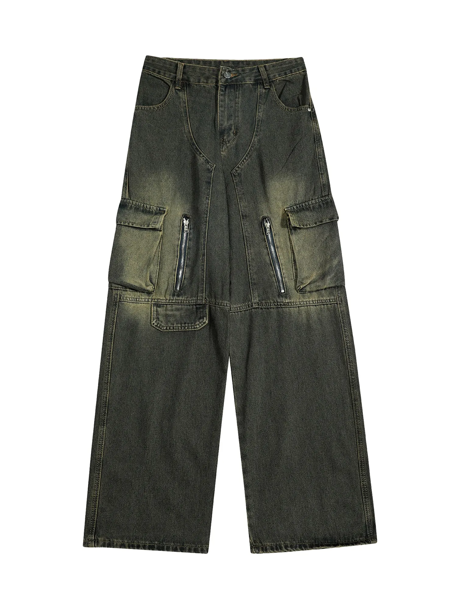 American Distressed Retro Multi-pocket Workwear Washed Jeans sold by Thesupermade