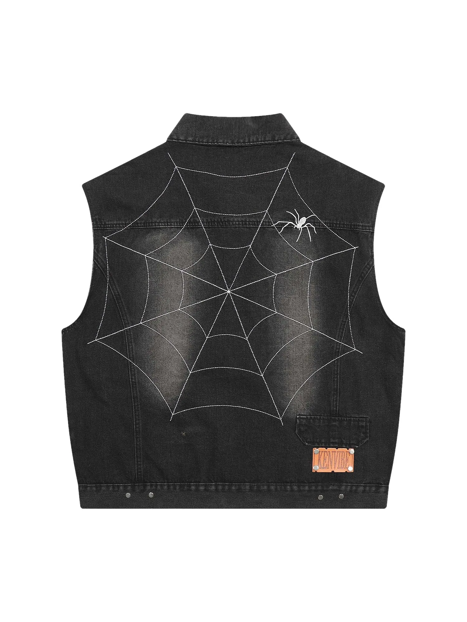 Thesupermade Dark Spider Letter Embroidered Denim Vest Jacket sold by Thesupermade product image thumbnail 2