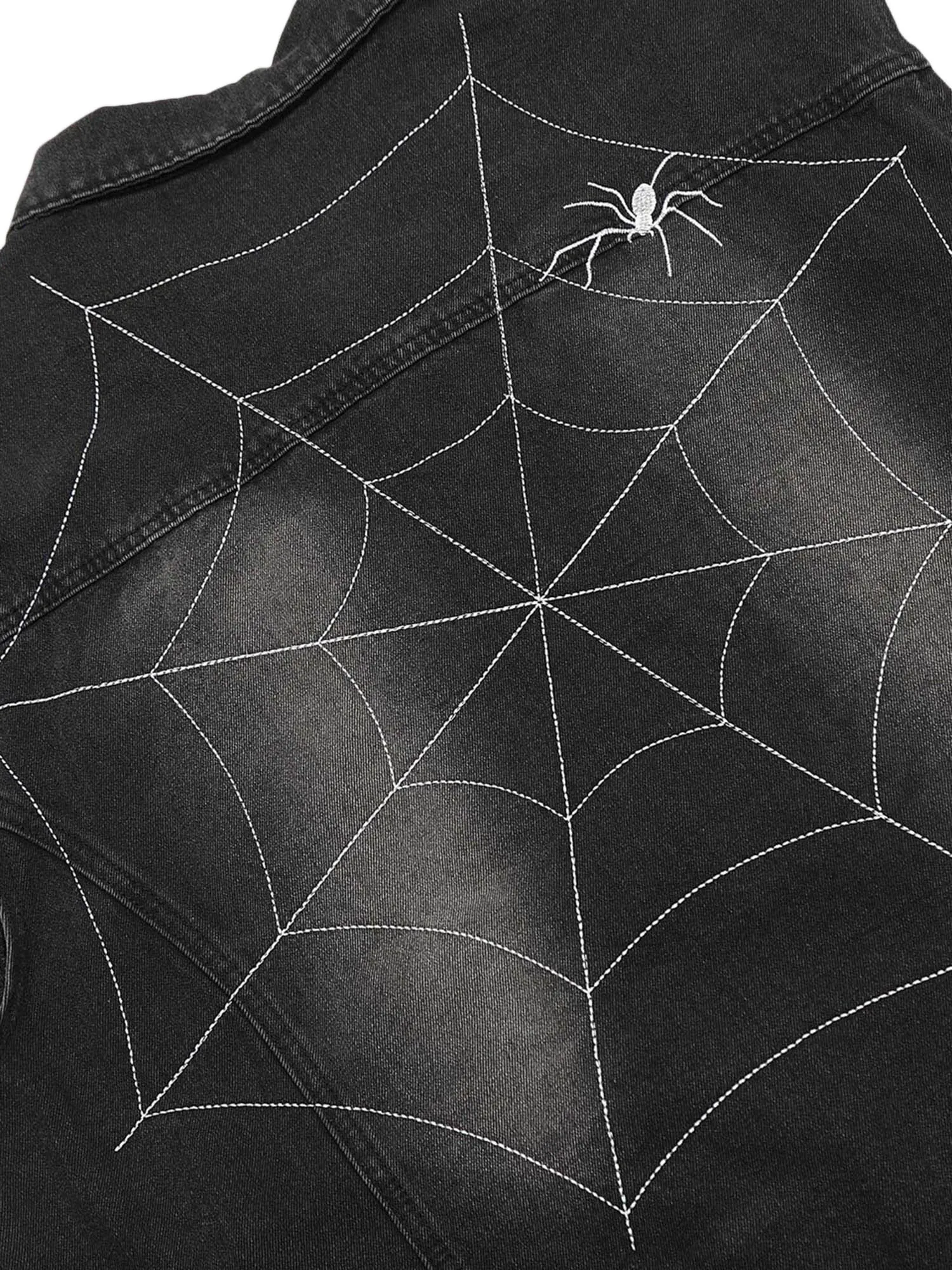 Thesupermade Dark Spider Letter Embroidered Denim Vest Jacket sold by Thesupermade product image thumbnail 5