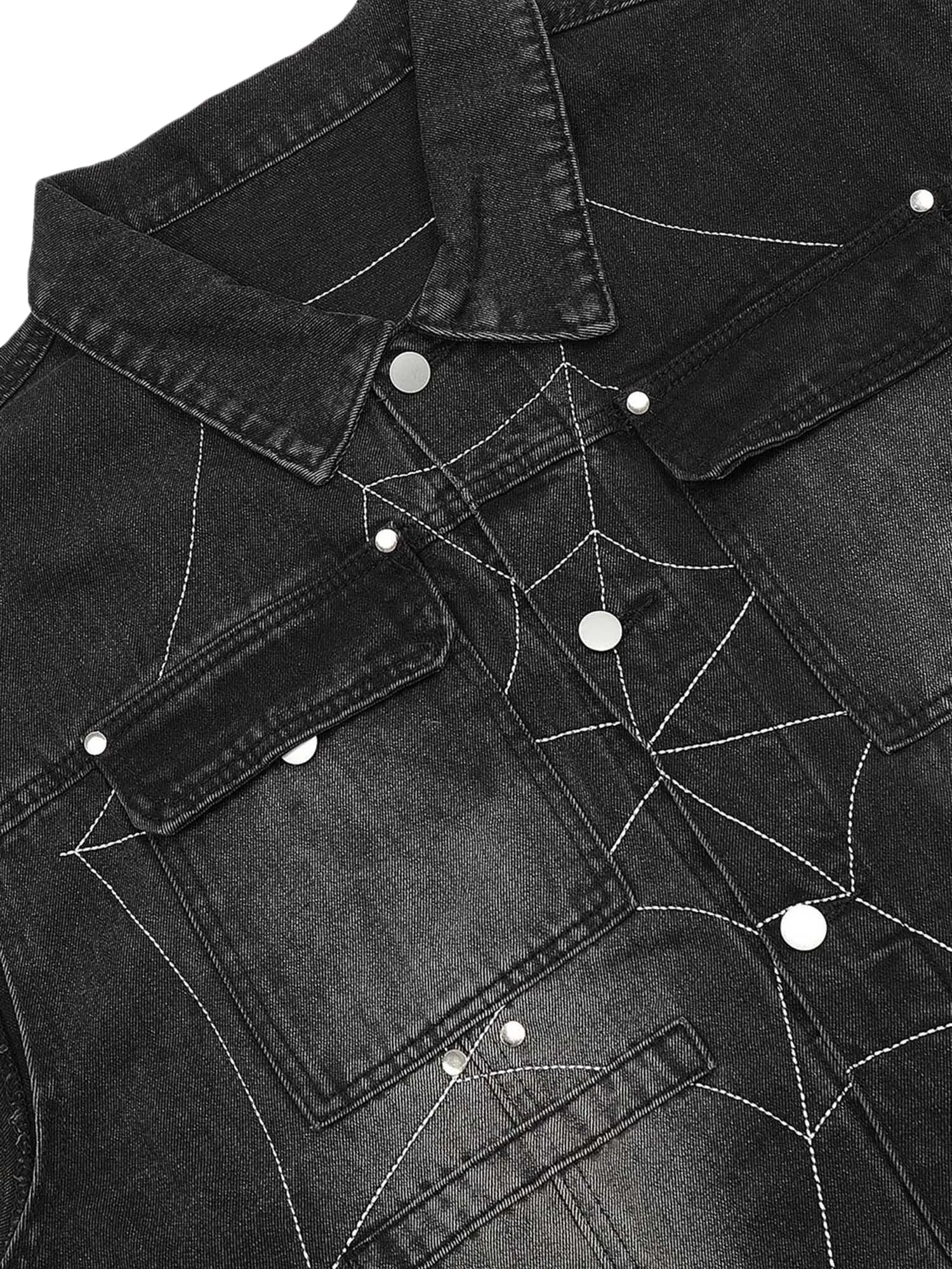 Thesupermade Dark Spider Letter Embroidered Denim Vest Jacket sold by Thesupermade product image thumbnail 3