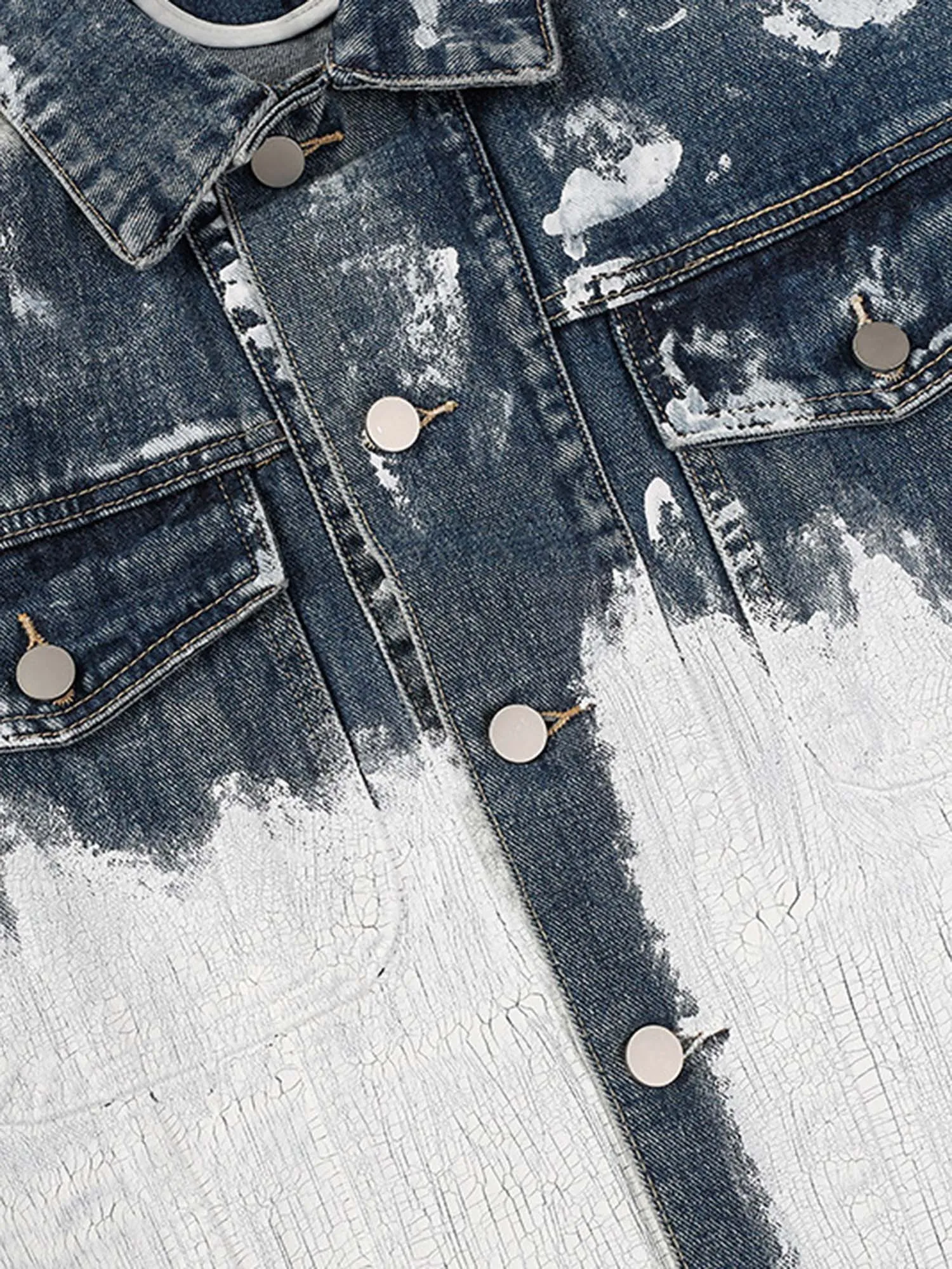 Thesupermade American Street Fashion Heavy Industry Washed Contrast Denim Jacket sold by Thesupermade product image thumbnail 3