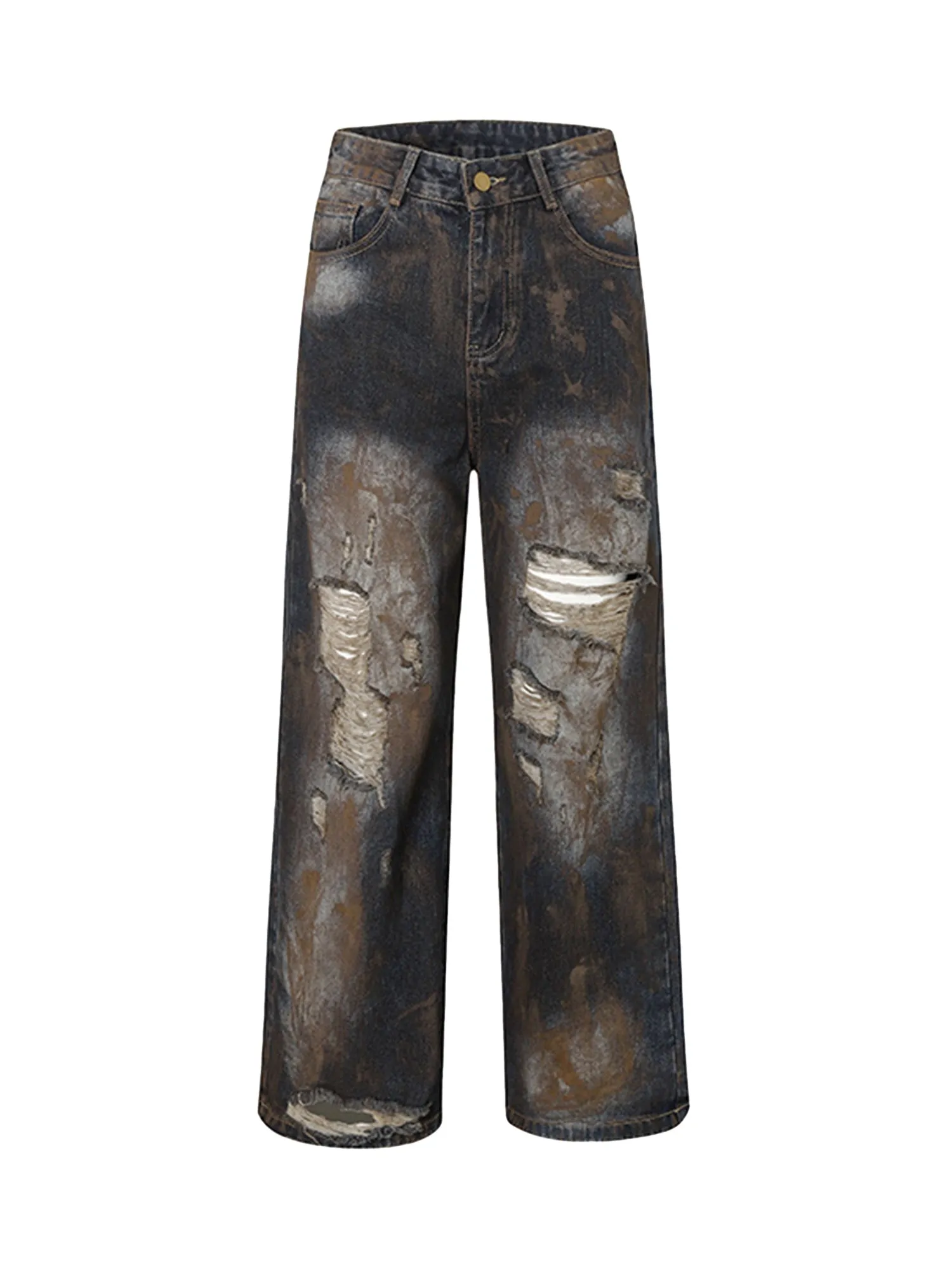 Heavy Duty Ripped Washed Straight Jeans sold by Thesupermade