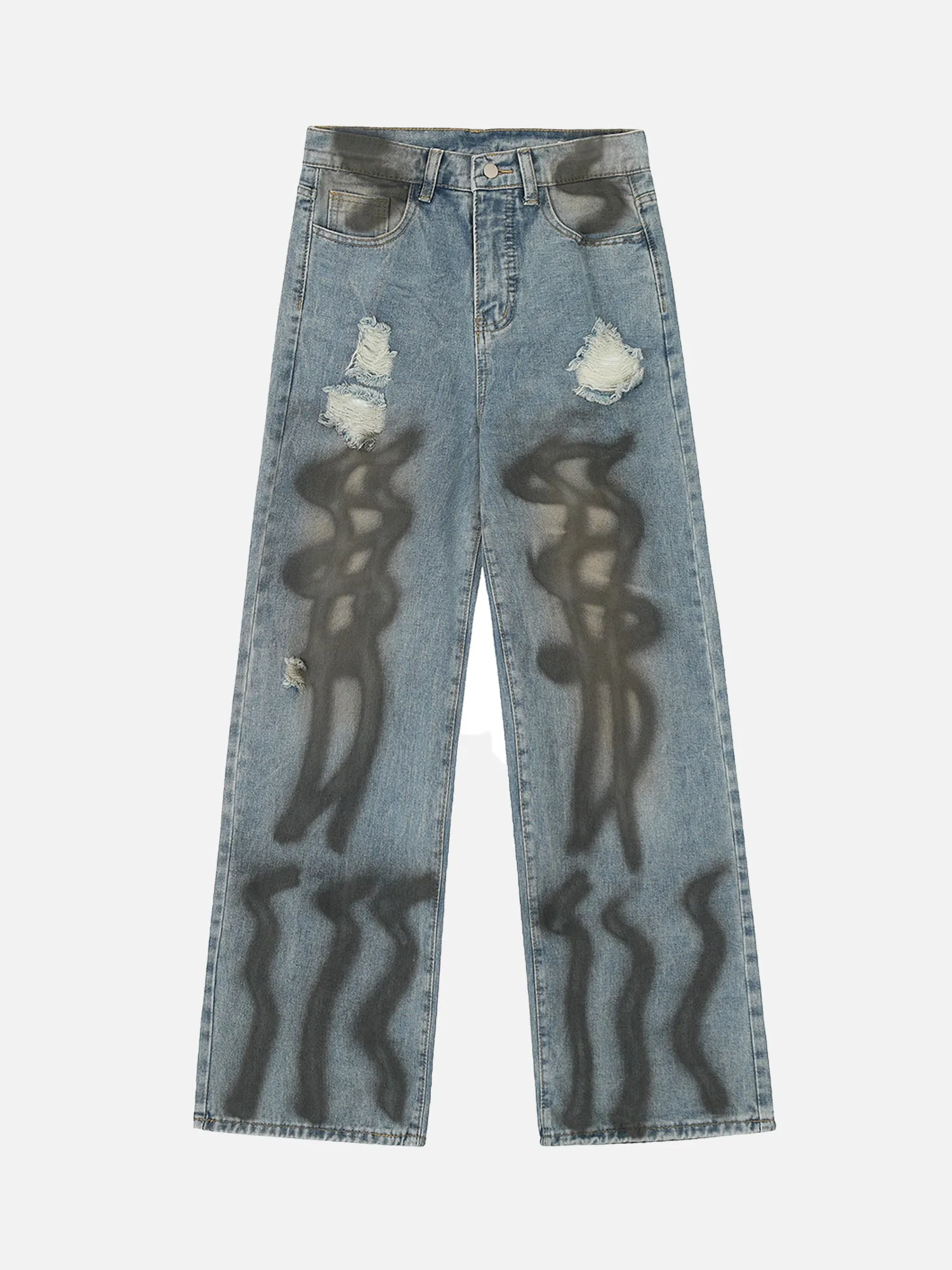 Thesupermade High Street Washed Distressed Spray-painted Jeans sold by Thesupermade