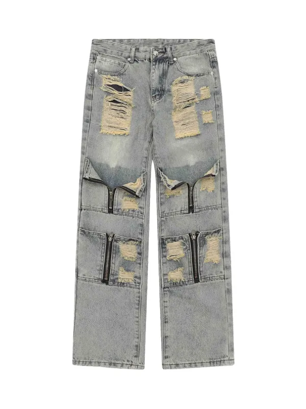 High Street Washed And Torn Work Pockets Denim Pants- 1646 sold by Thesupermade