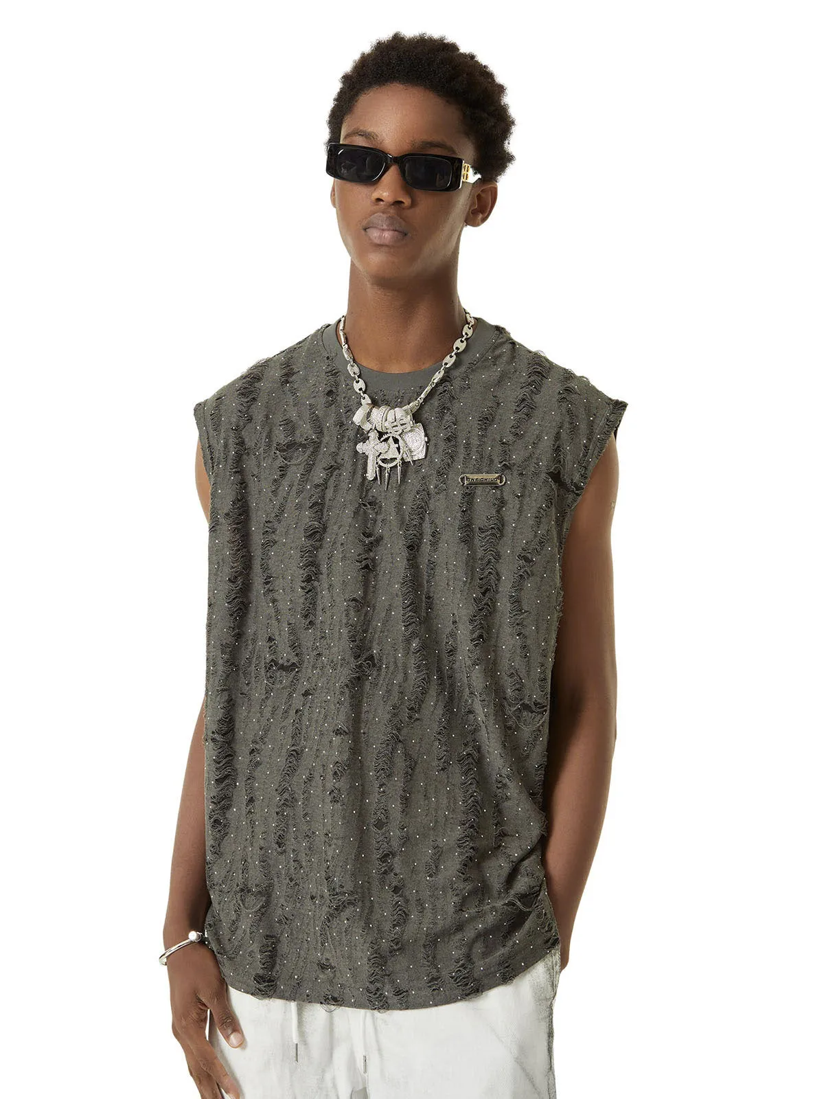 Thesupermade High Street Worn Design Diamond Texture Vest sold by Thesupermade